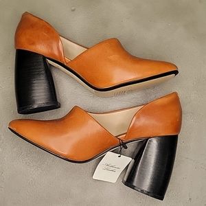[NWT] MNG by Mango Leather Chunky Heels D'Orsay Pumps Women size 36